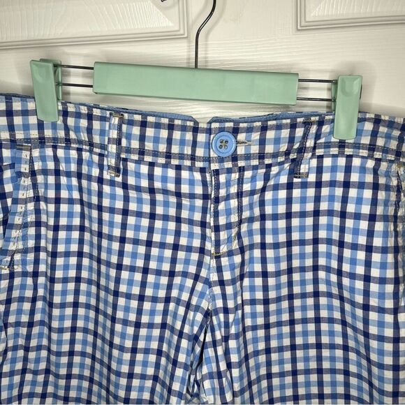 American Eagle Outfitters White Blue Plaid Roll Tab Bermuda Cotton Shorts Size 8 - Picture 4 of 10